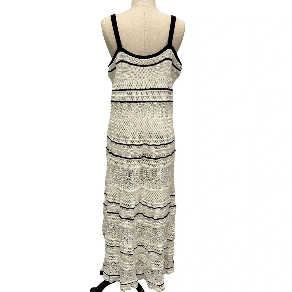 Abercrombie & Fitch Womens White Black Crochet Knit Striped Maxi Dress XL